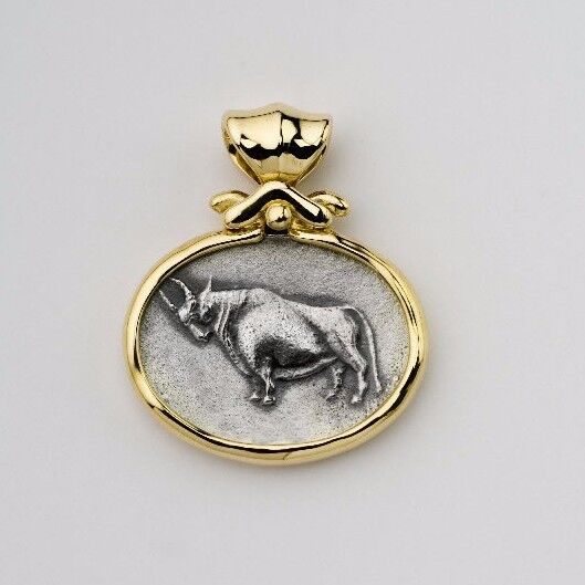 Taurus Bull Zodiac Charm Pendant 14K Gold Pendant & Sterling Silver Medallion