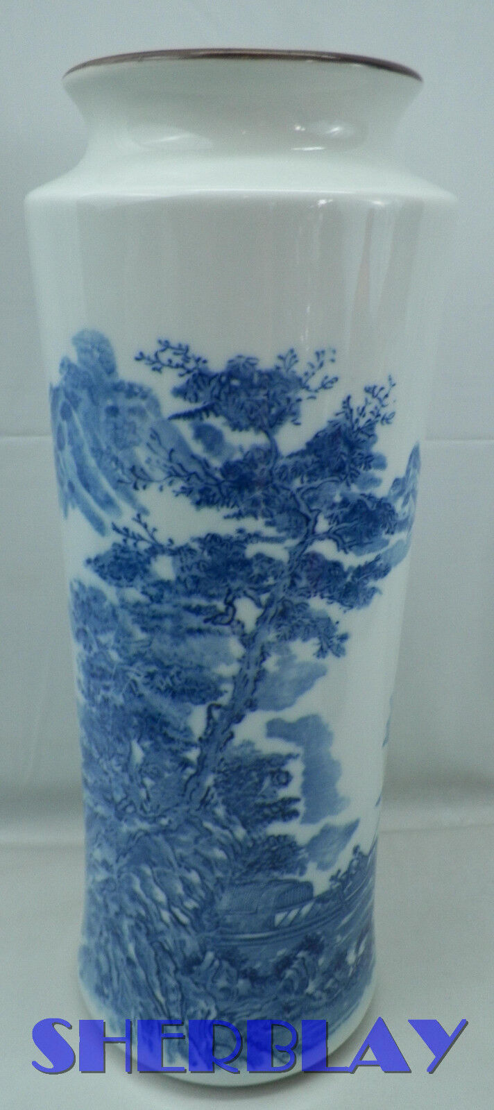 Large Japan Porcelain Blue & White Cylinder Vase 12 3/8\
