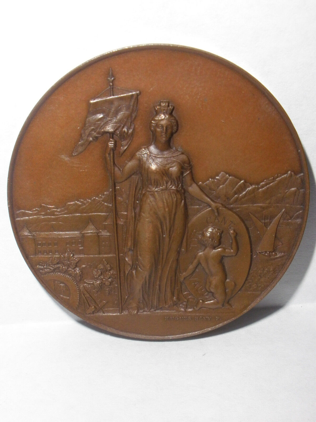 Antique 1891 Swiss shooting Cantonal Vaudois Morges Bronze Medal Hugues Bovy