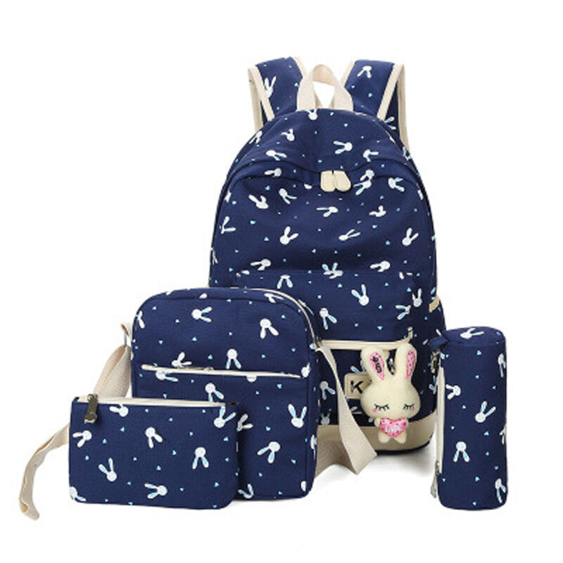 5Pcs Women Lady Canvas Backpack Lovely Rabbit School Travel Teenage Shoulder Bag