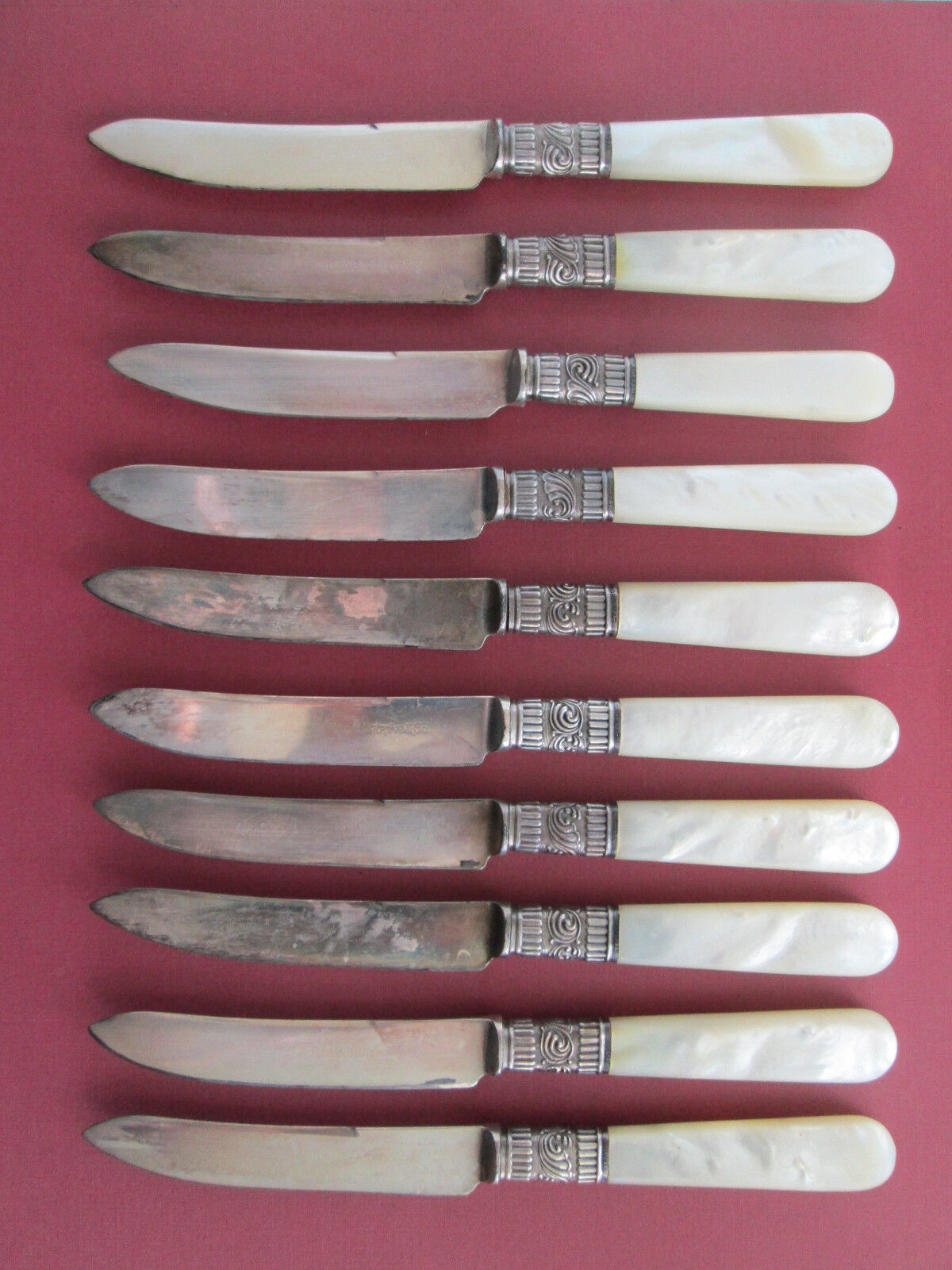 Shreve & Co Jewelry 10 Sterling Silver Knives Lot Antique Knives Mother of Pearl