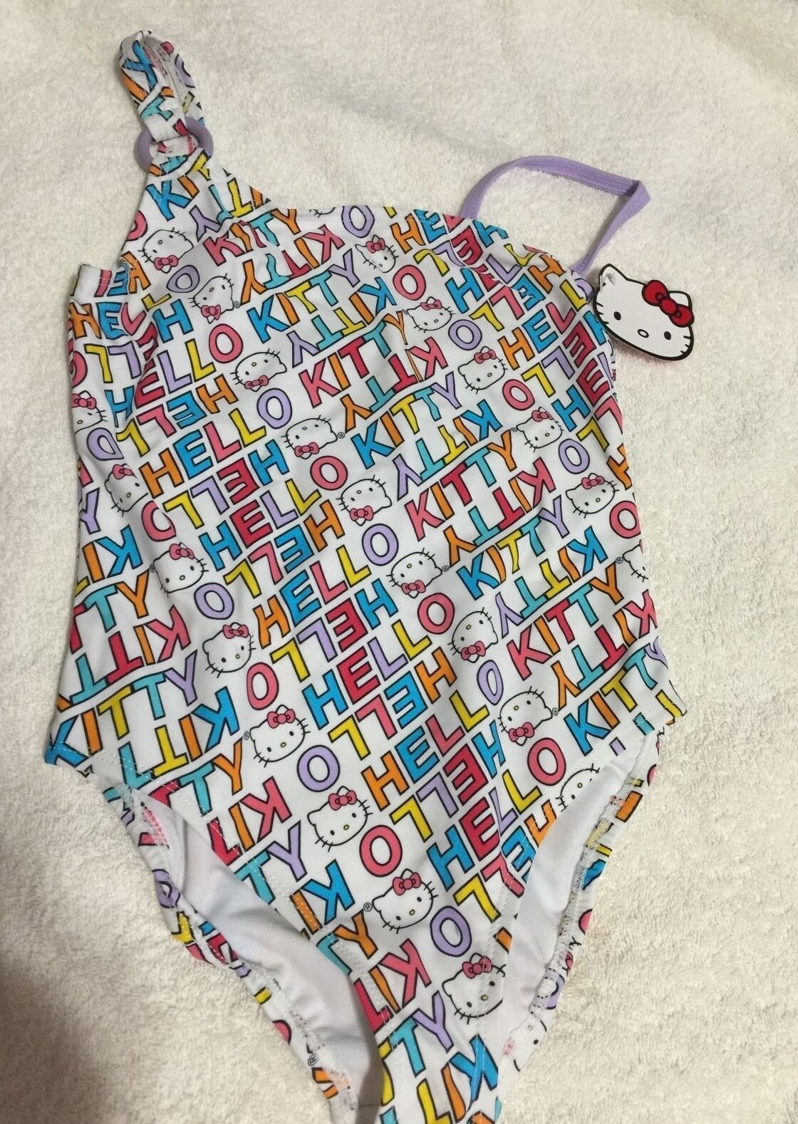 NEW Swimsuit Girls Hello Kitty Sanrio 1pc Swim Size 6x White w/Letters 