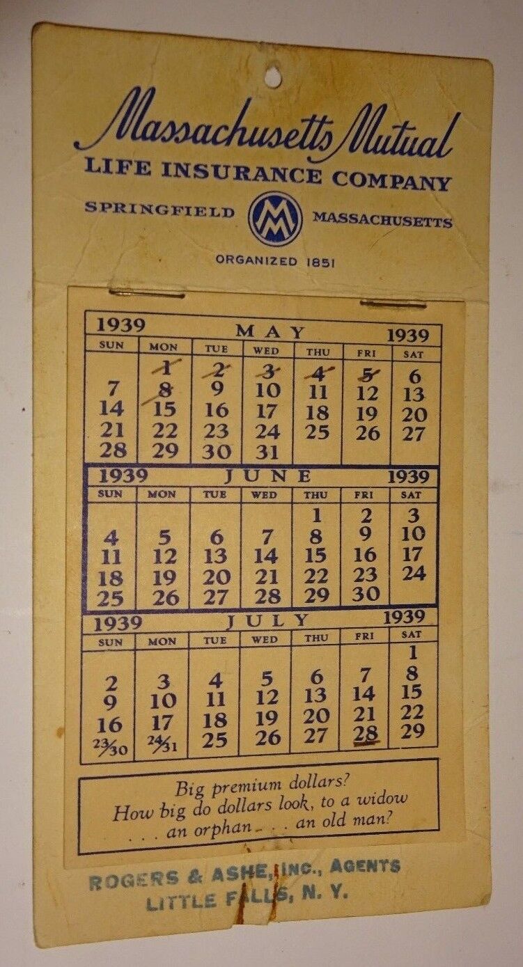 1939 Massachusetts Mutual Life Insurance Co. Springfield calendar