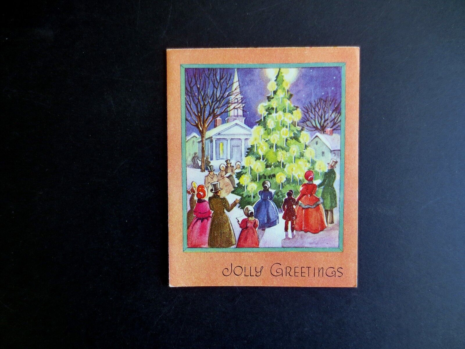# J874- Vintage Christmas Greeting Card Victorian Holiday Carolers Singing