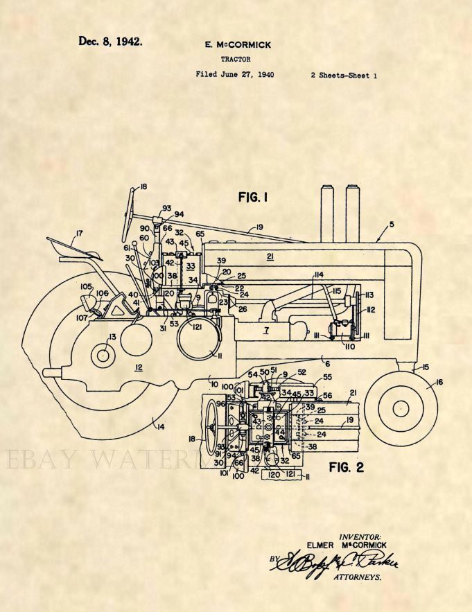 Official John Deere Tractor US Patent Art Print- Vintage Antique Farm -406