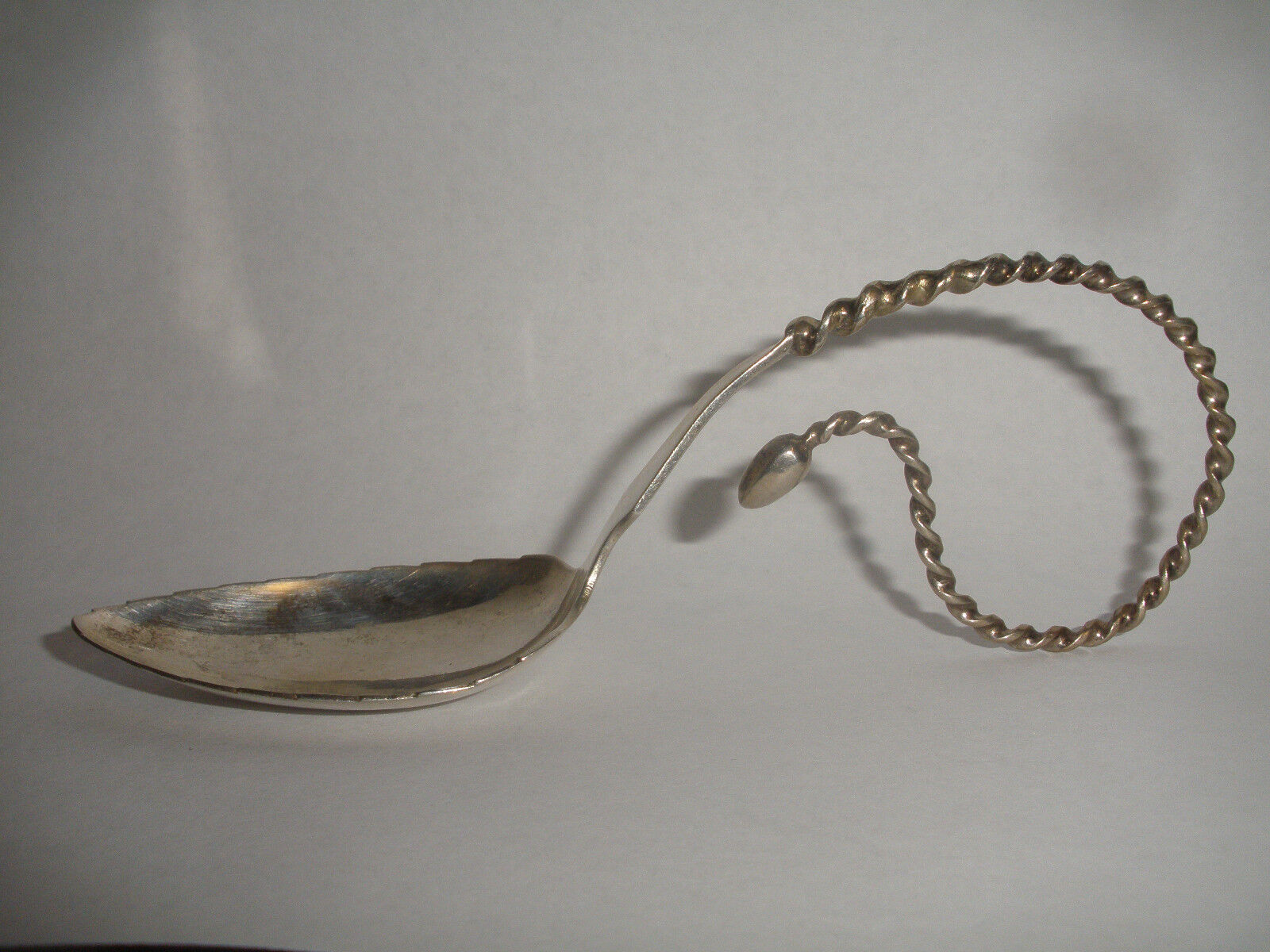 Vintage Silver 830 S  Leaf Twist Handle tea caddy Spoon Norway MARIUS HAMMER MH 