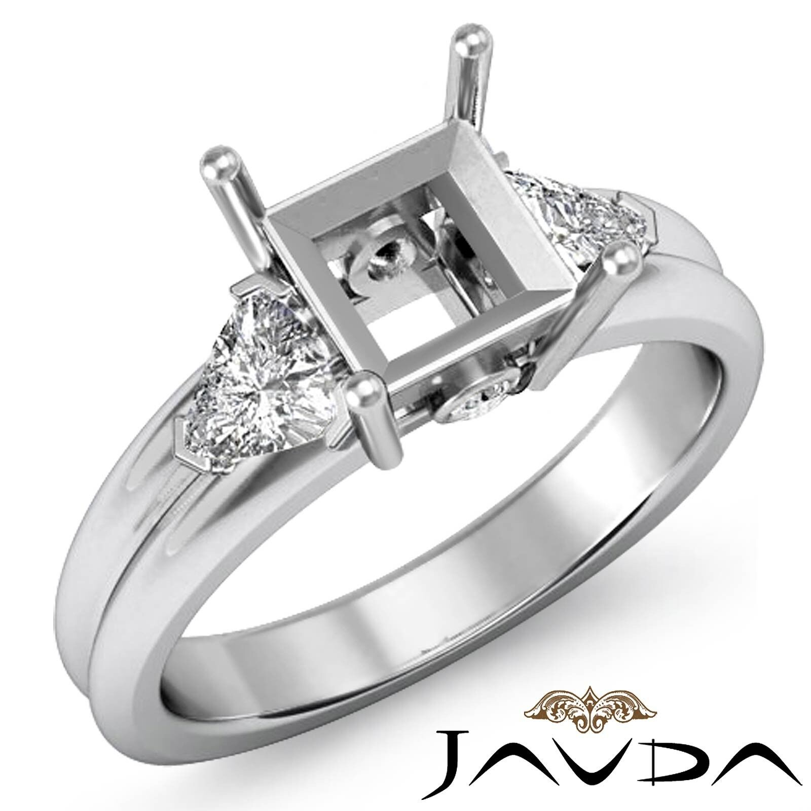 3Stone Fine Diamond Trillion Princess Mount Engagement Ring 14k White Gold 0.6Ct