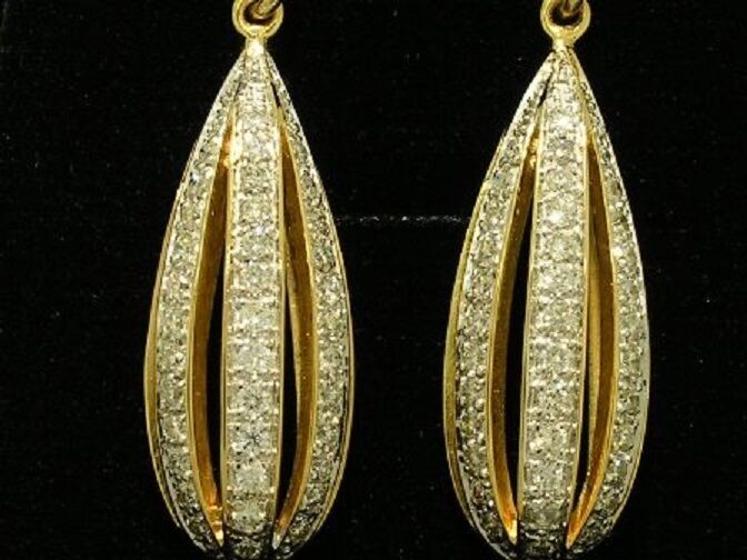 E085- Genuine 18K Solid Gold NATURAL Diamond Sparkling Drop Earrings 0.75ct