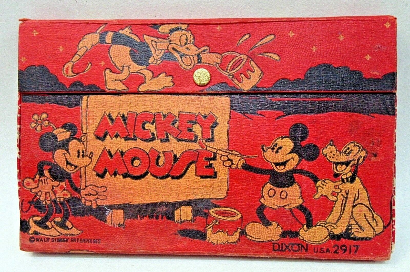 c. 1935 Dixon MICKEY MOUSE DONALD DUCK & MINNIE Painting Sign Pencil Box #2917