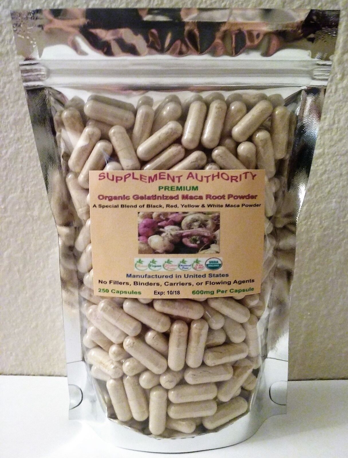 Maca Root Powder Gelatinized Organic 250 Cap Bag ~ Superior Quality ~ SPECIAL