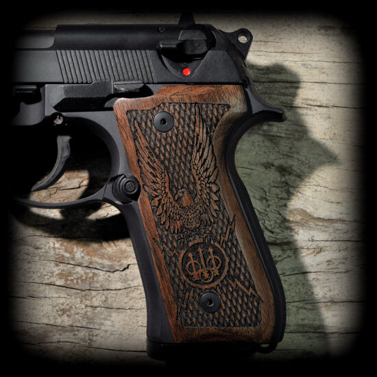AMERICAN EAGLE Beretta 92F 92FS Pistol Grips engraved dark walnut AWESOME