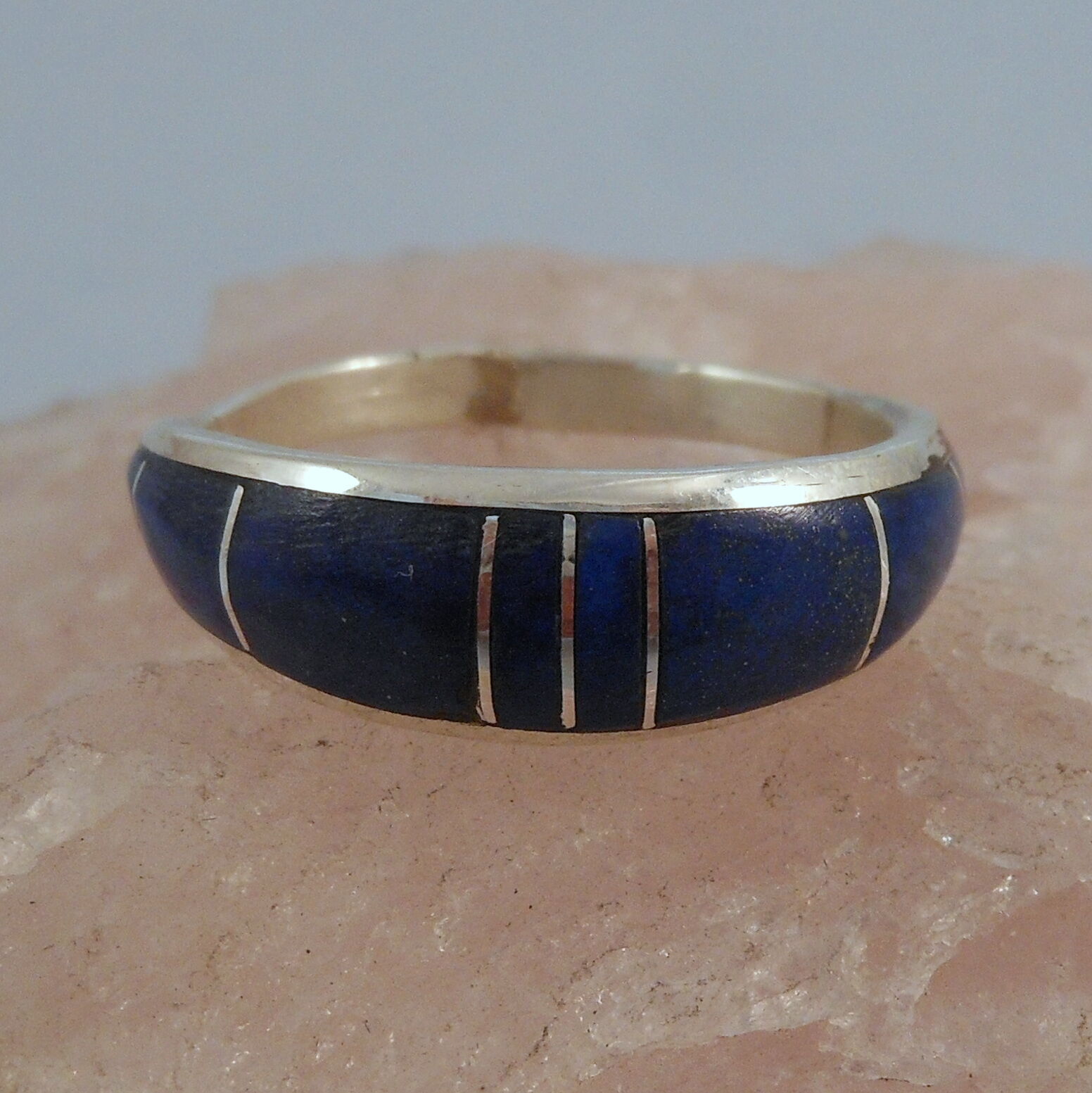  STERLING SILVER LAPIS CHANNEL INLAY RING SZ 7.25