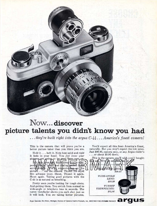 Argus C-44R and Leica M3 M2 IIIg - Vintage Camera Advertisement 1958