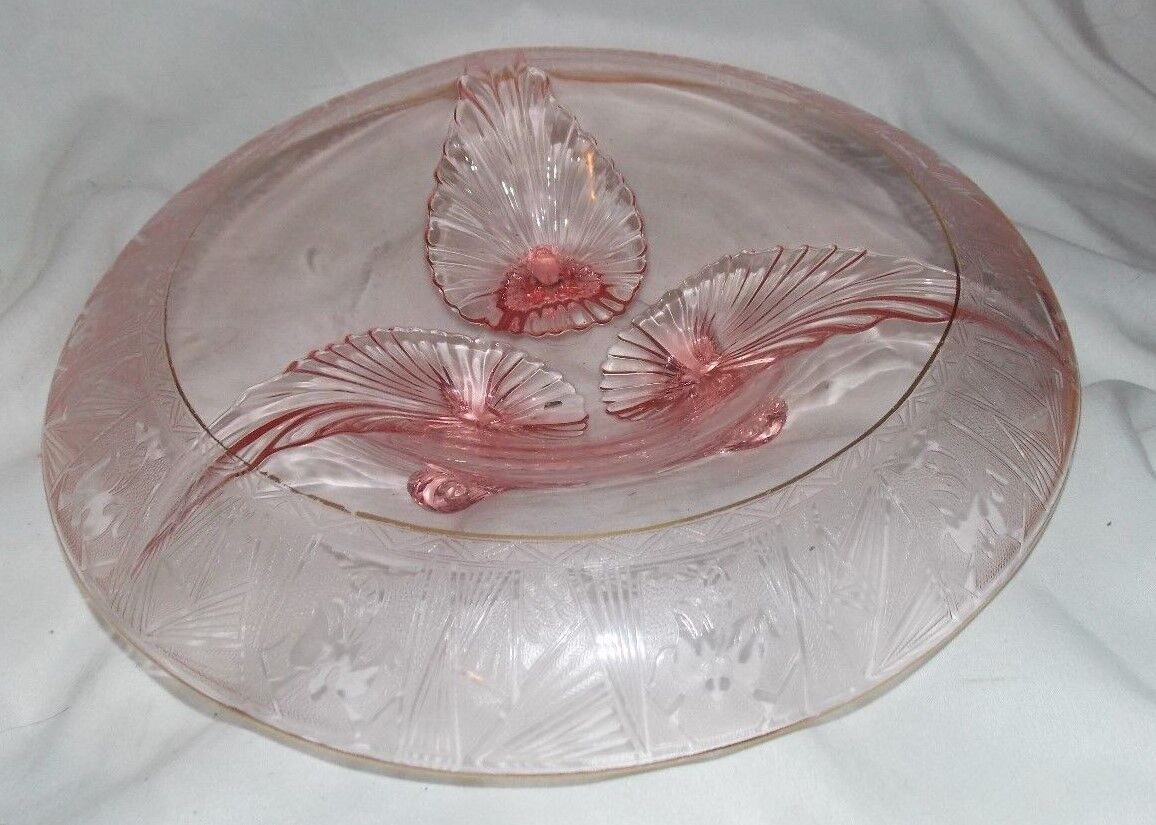 RARE Lotus Glastonbury Heisey Consolidated Glass LaFuriste Pink Console Bowl