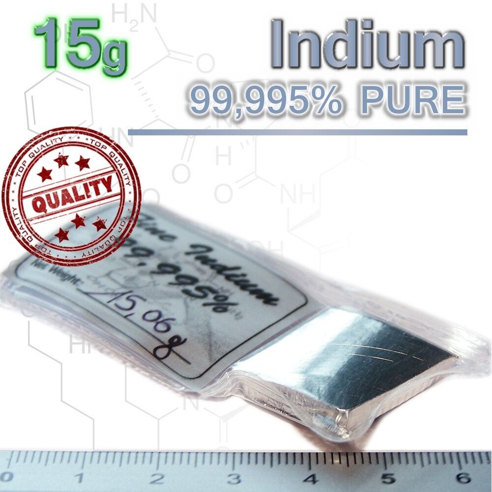 15g INDIUM metal (chunk) 99,995% pure element. Liquid GALLIUM also in stock 