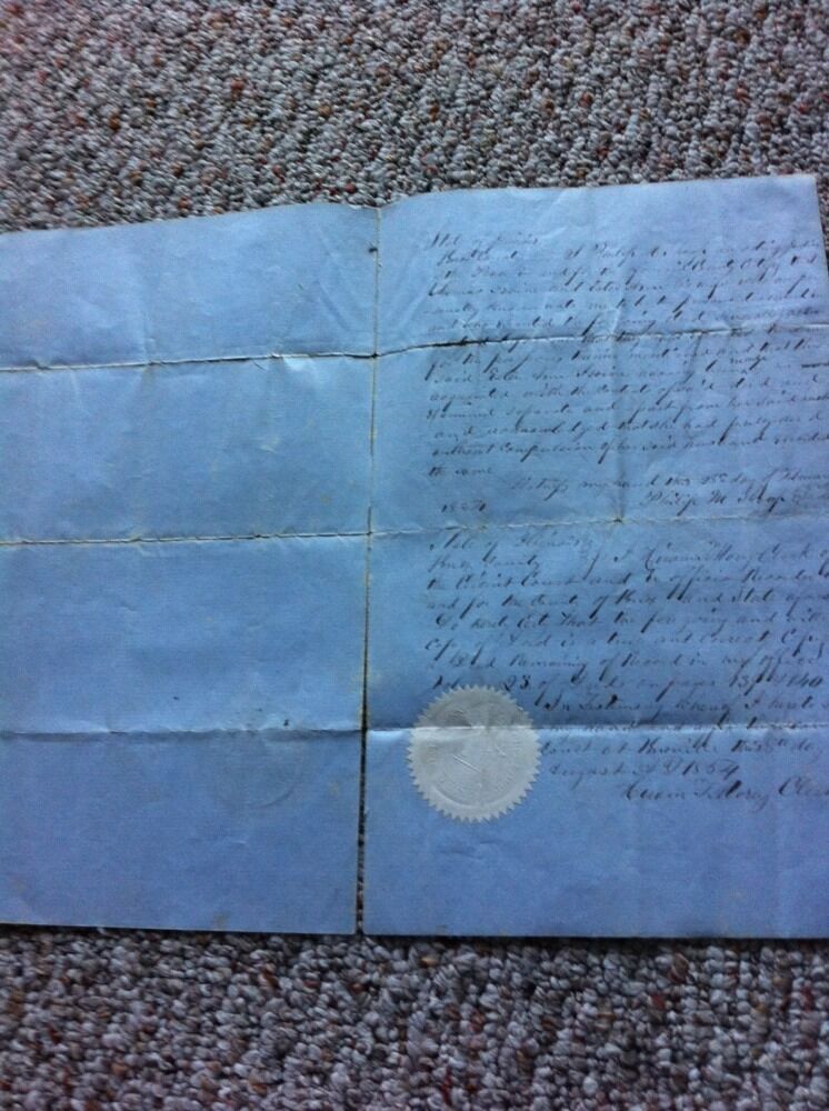 Antique Hand Written Land Document 1854 Illinois