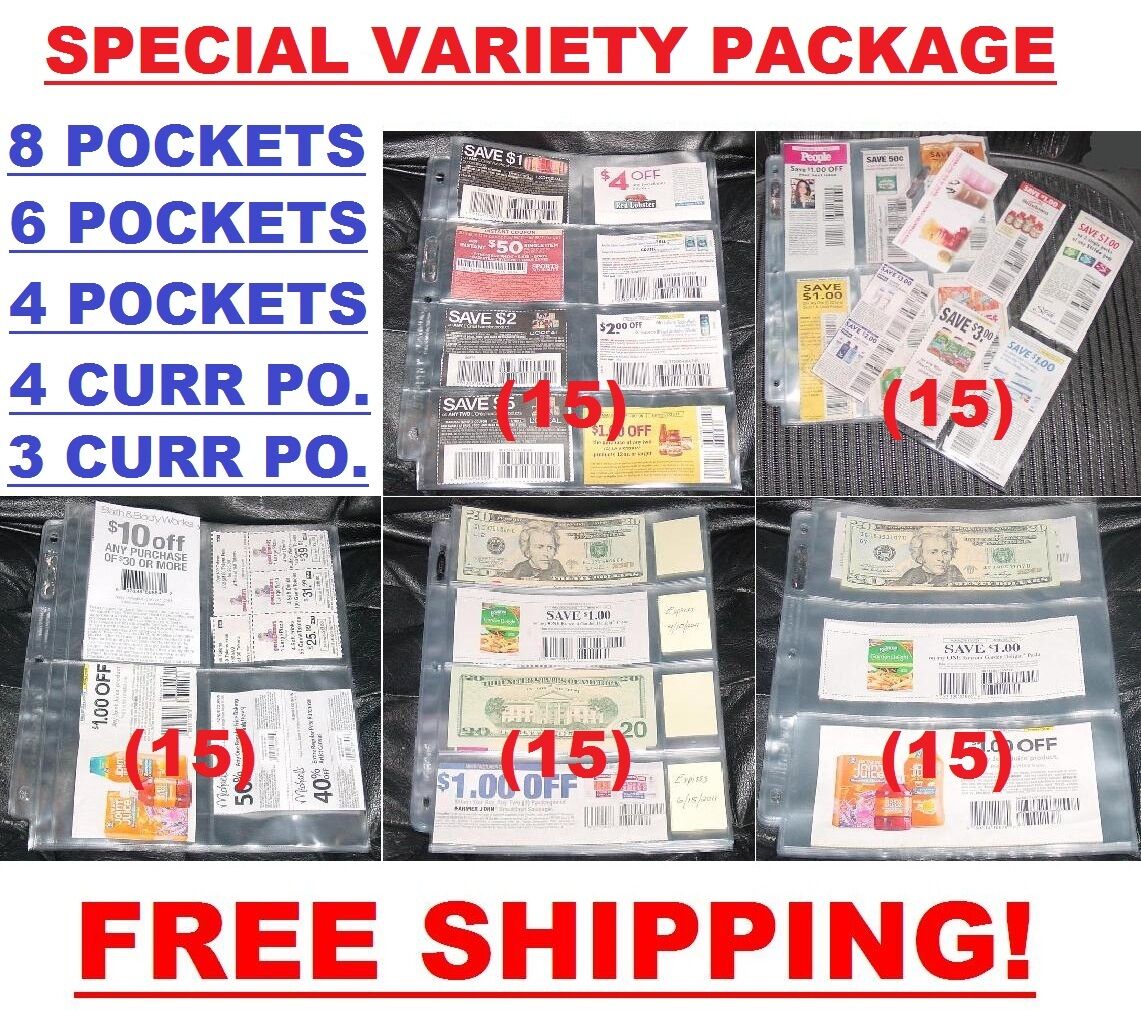 (75) COUPONS SLEEVES PAGES ORGANIZER BINDERS  (8 - 6 - 4 - 4C - 3C POCKET SIZES)