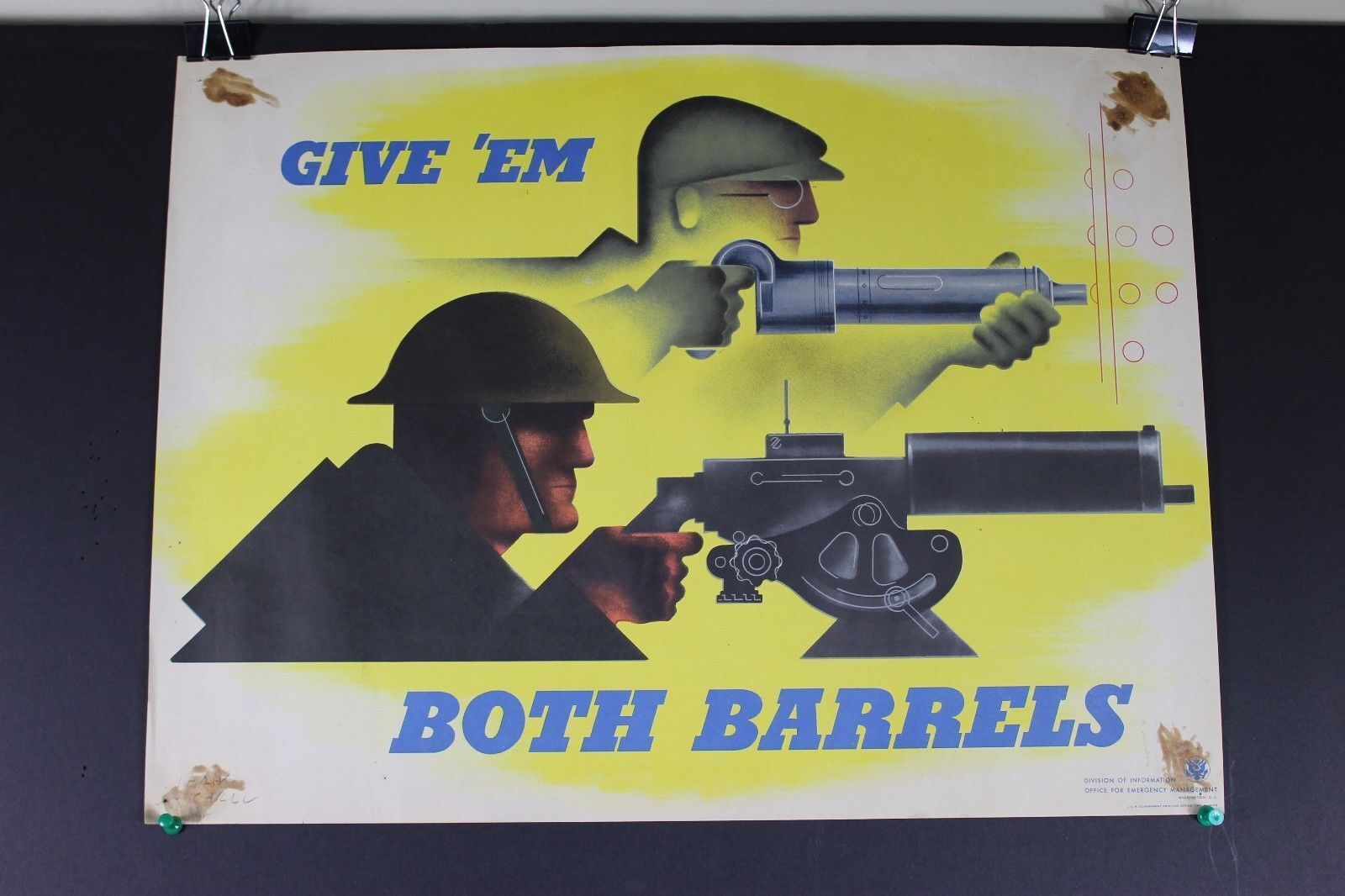 Original WWII Give Em Both Barrels Production Poster Jean Carlu 15\