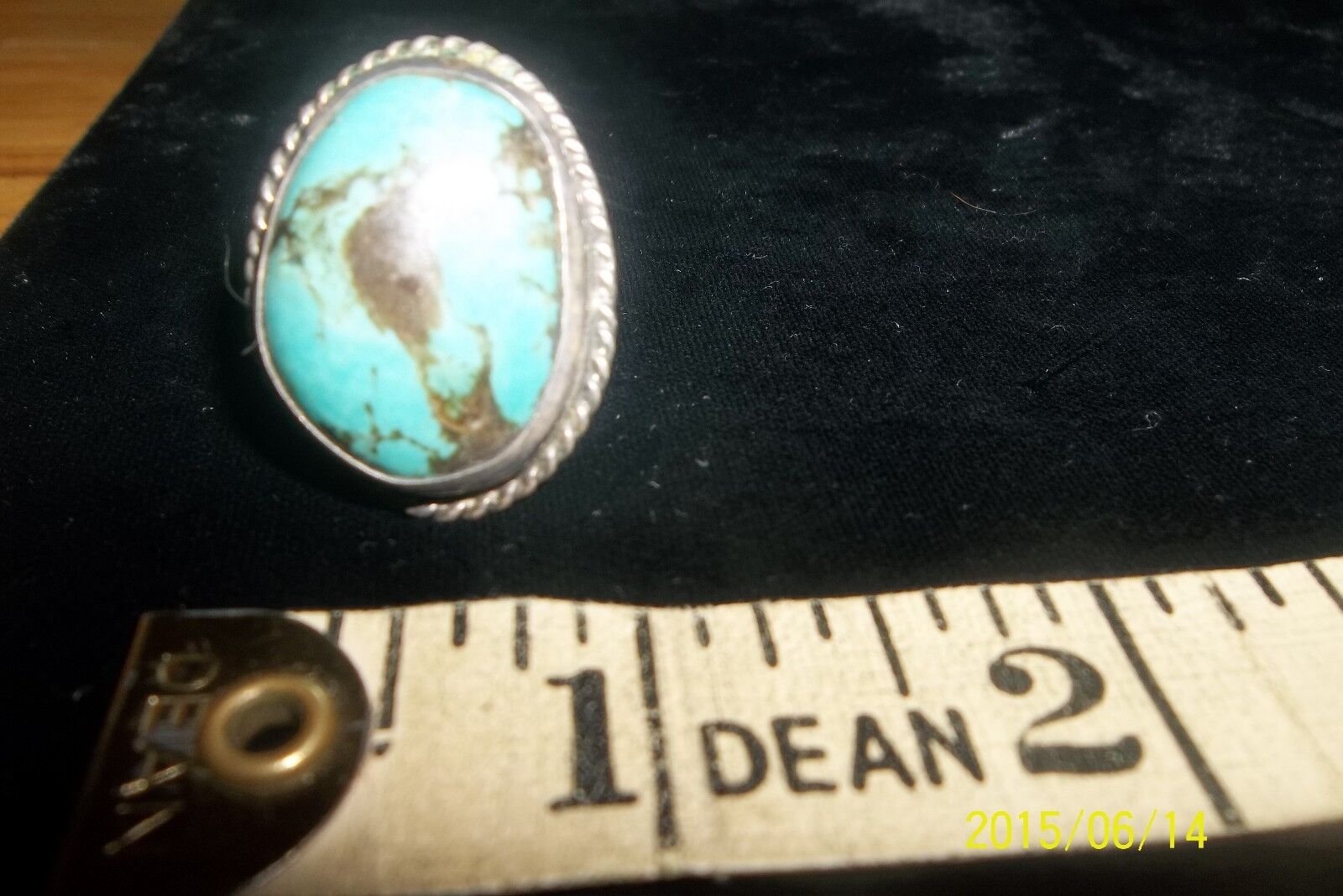 Old Pawn Vintage Navajo Green Boulder Turquoise Sterling Ring Sz  7 .5 *