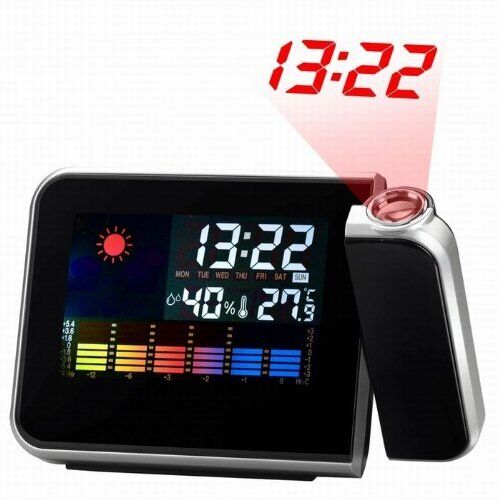 LCD Digital LED Projector Projection Alarm Clock Weather Station Calendar Snooze