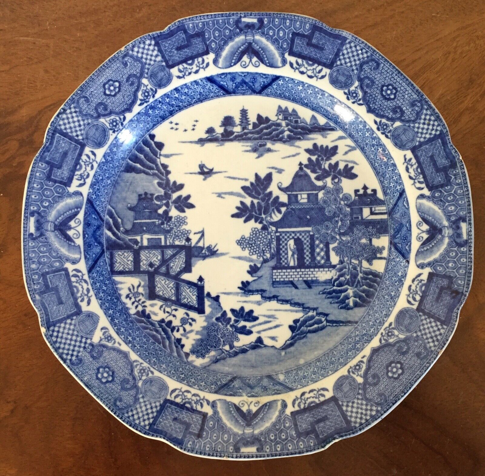 Antique English Staffordshire Pearlware Plate Chinese Blue Willow 18th 19th c.
