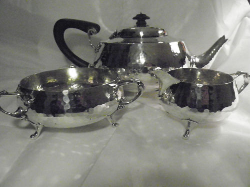 Solid Silver Arts & Crafts Tea set Charles Edwards 
