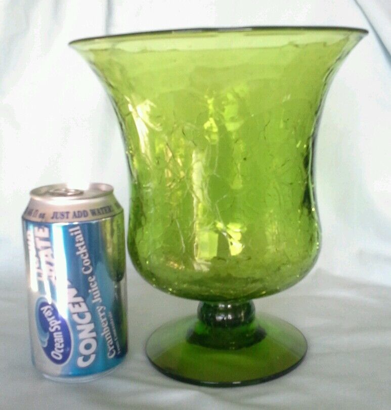 Blenko Vintage Crackle Art Glass Bright Yellow Green Urn Shape Vase MCM