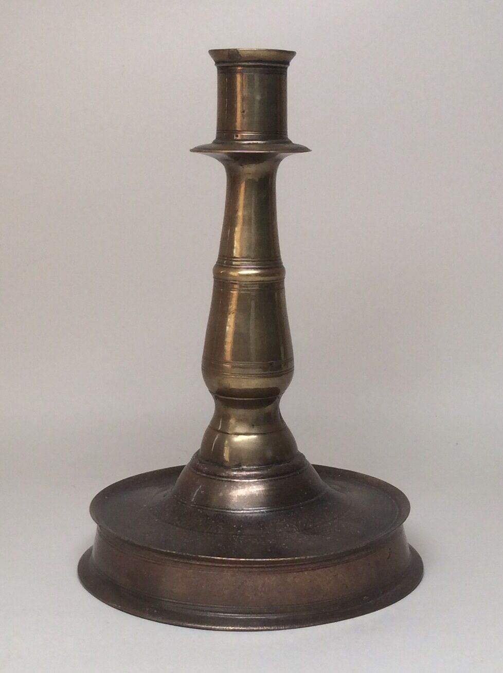 Early to Mid 17th Century Dutch Wide Based Bronze Socket Candlestick. 16th 18th