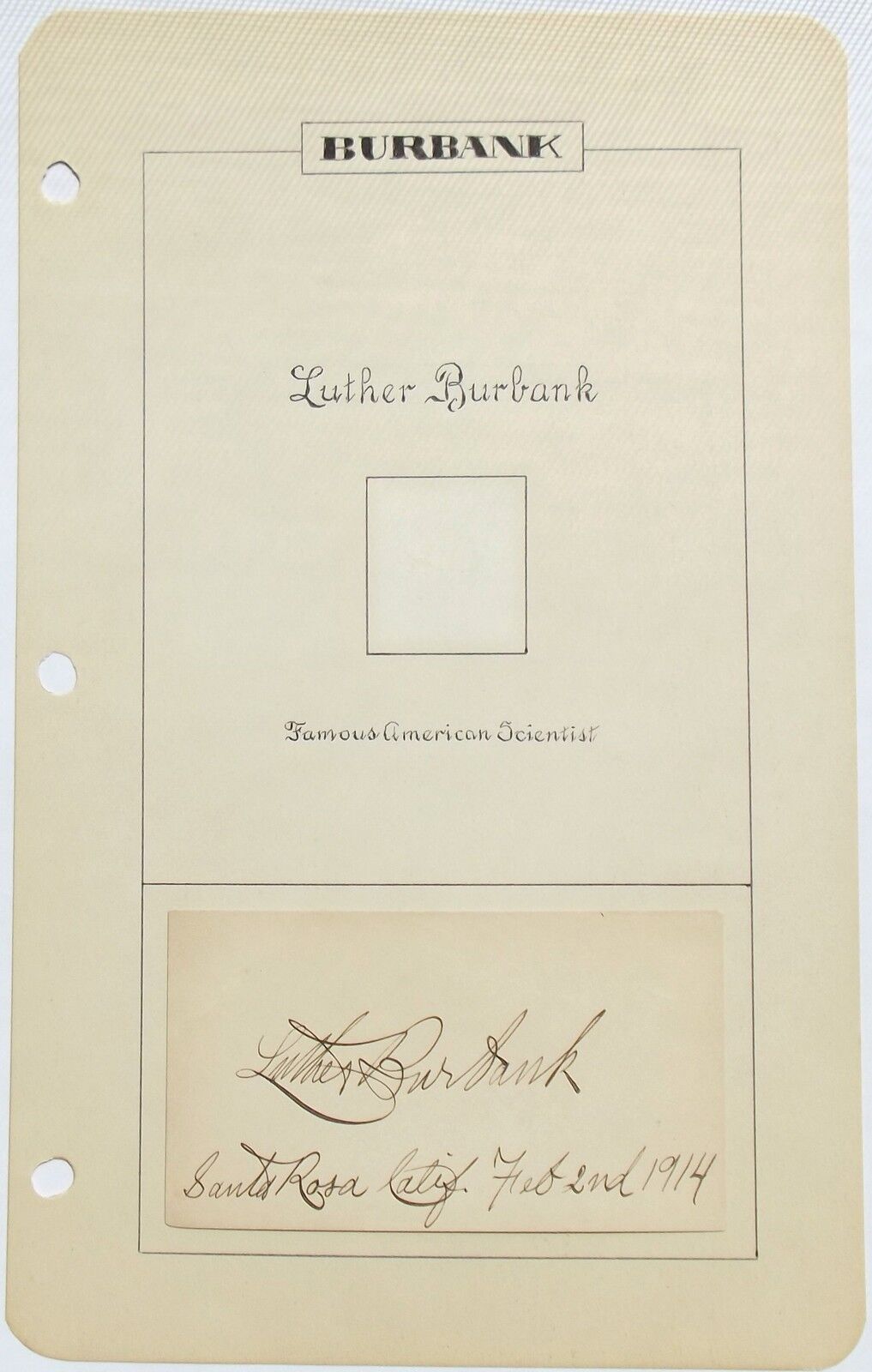 Luther Burbank Prominent Botanist & Agricultural Pioneer Autograph \'\'Rare\'\'