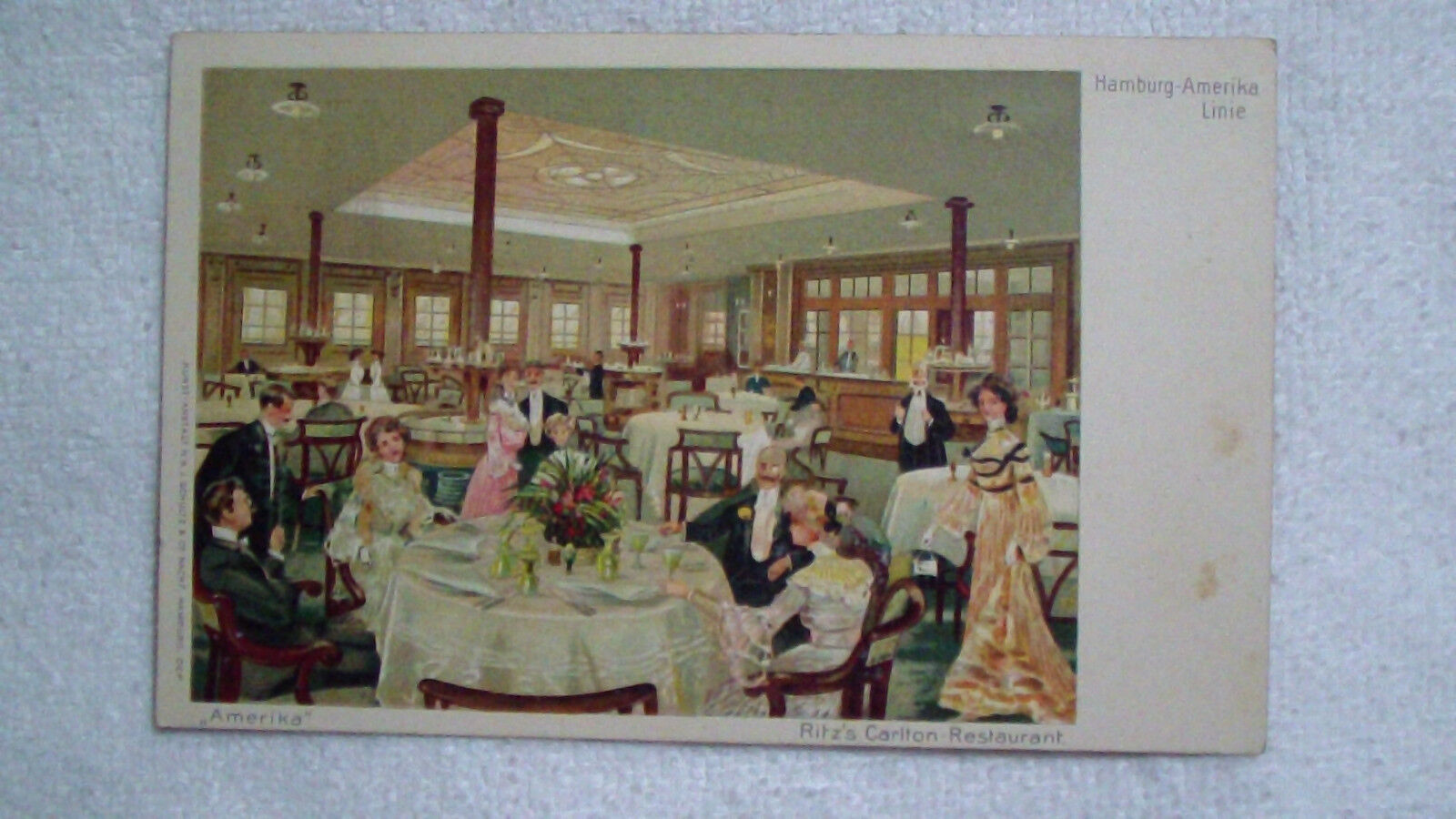 Vintage Postcard Hamburg Amerika Linie Ritz\'s Carlton Restaurant Circa 1920