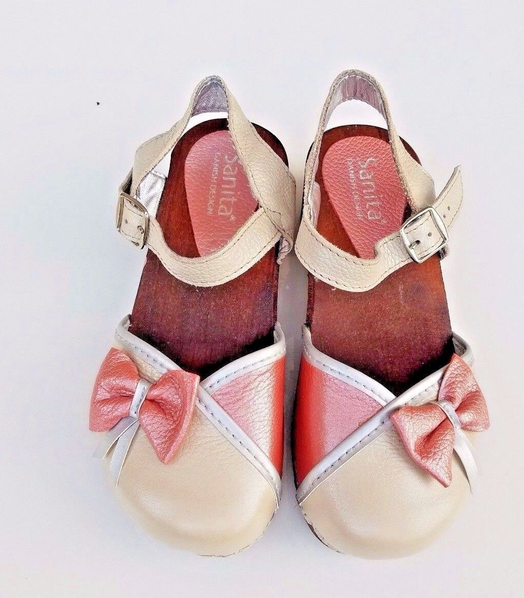 NEW SANITA kids girls sand metallic wooden sandal Mary jane LOTTIE / 470021 pink