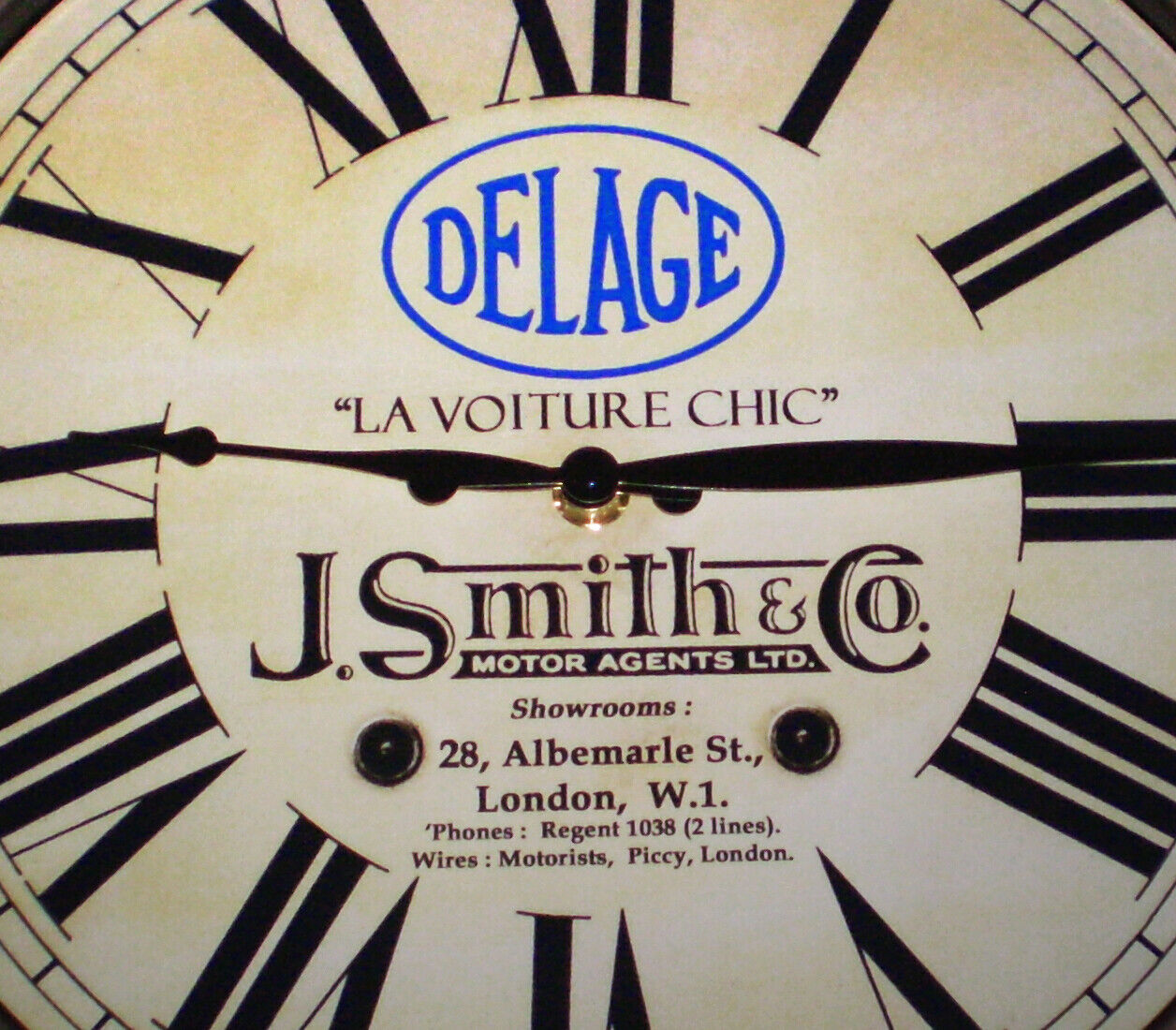 Delage Vintage Style Car Dealers Clock, J Smith & Co, Piccadilly London 1920\'s