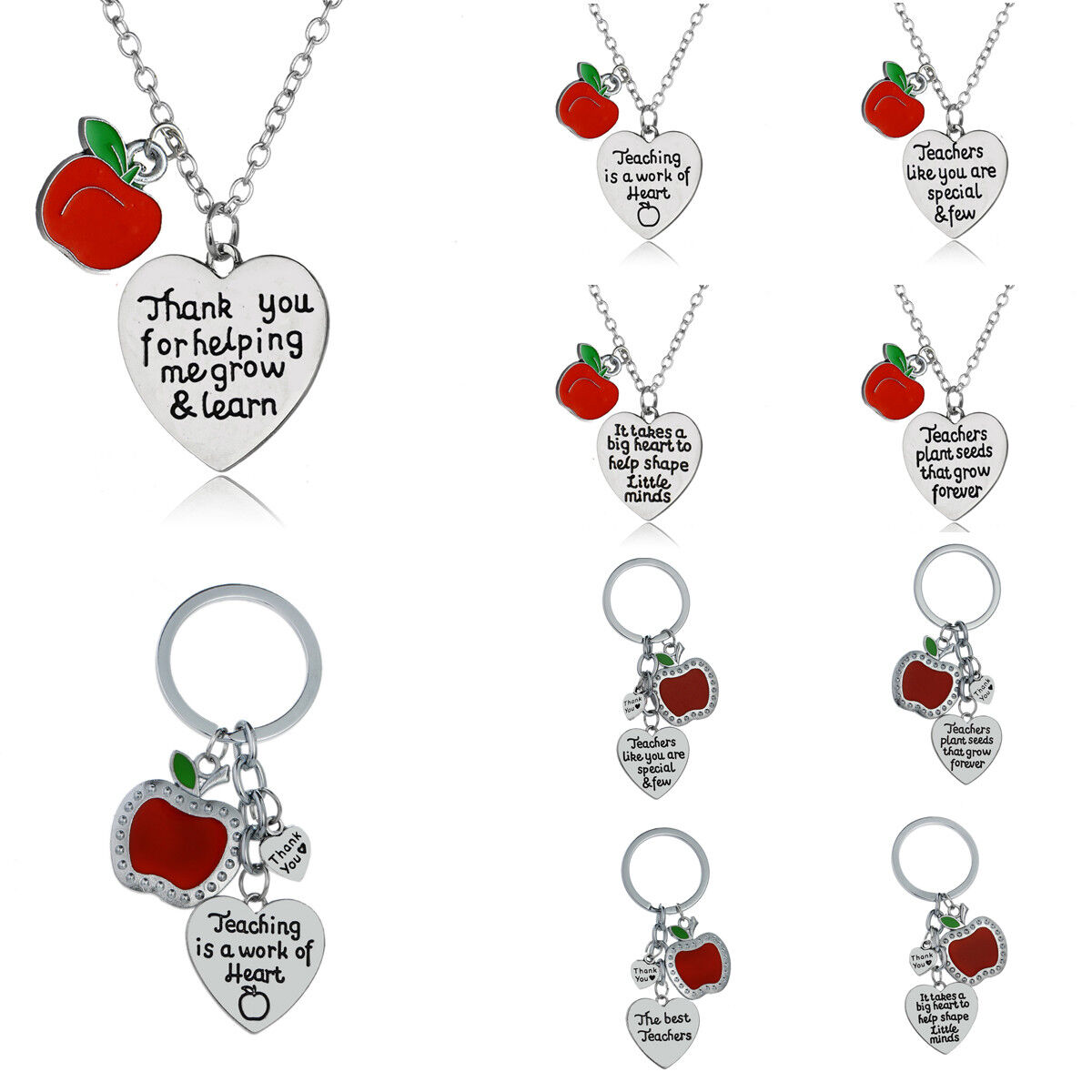 Red Apple Necklace Pendant Keyring Graduation Teacher Plant Seeds Grow Keychain