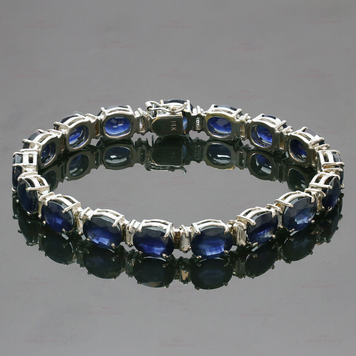 1960s Natural Blue Sapphire Diamond 14k White Gold Bracelet