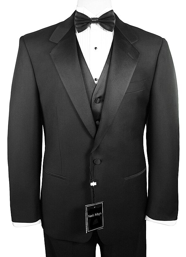 Sizes 38-64 X-Long. 6-Piece Complete Formal Tuxedo Package with Vest & Bow-Tie