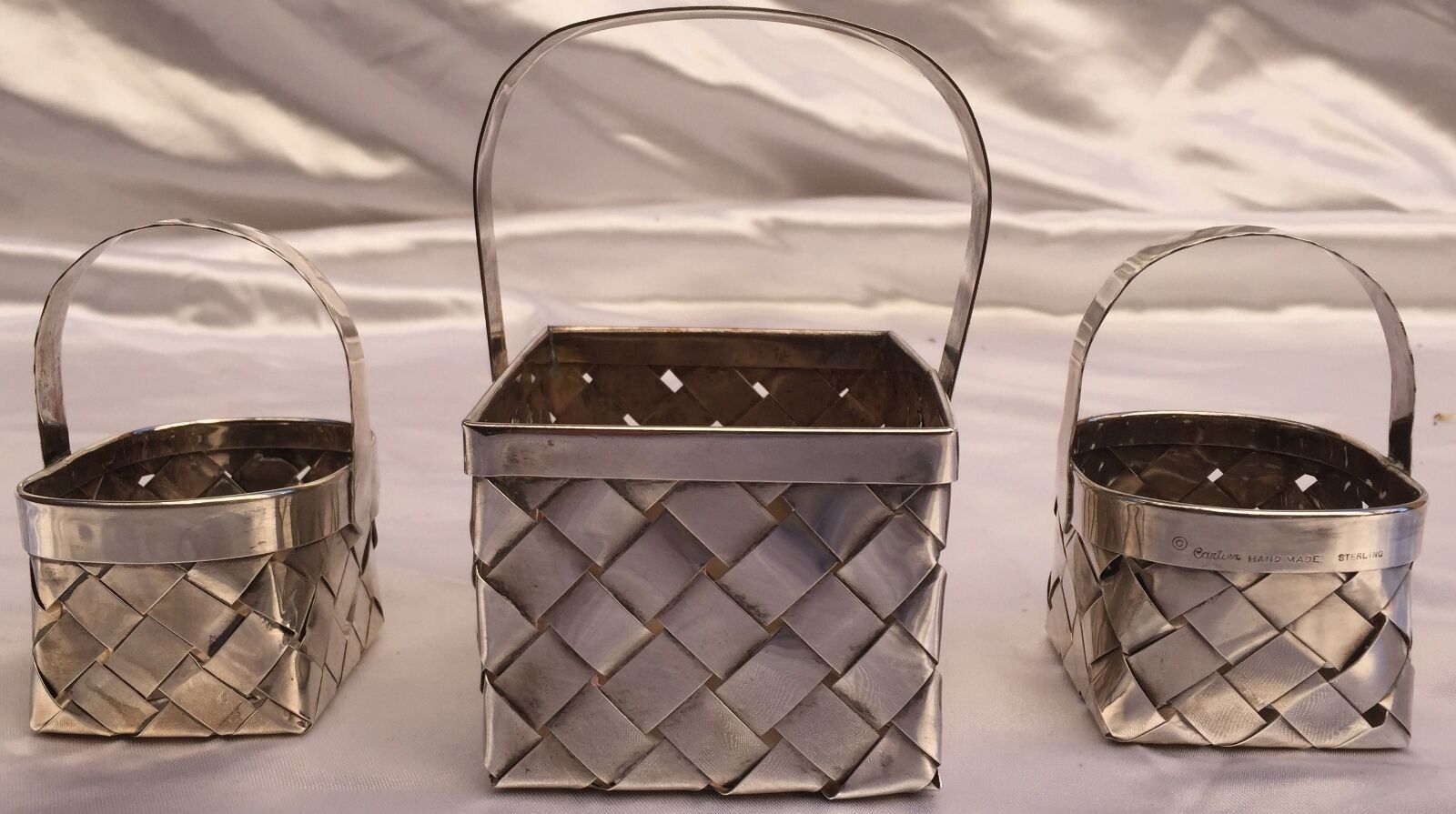 MAGNIFICENT 3 PIECE CARTIER FRENCH HAND MADE STERLING SILVER BASKETS \