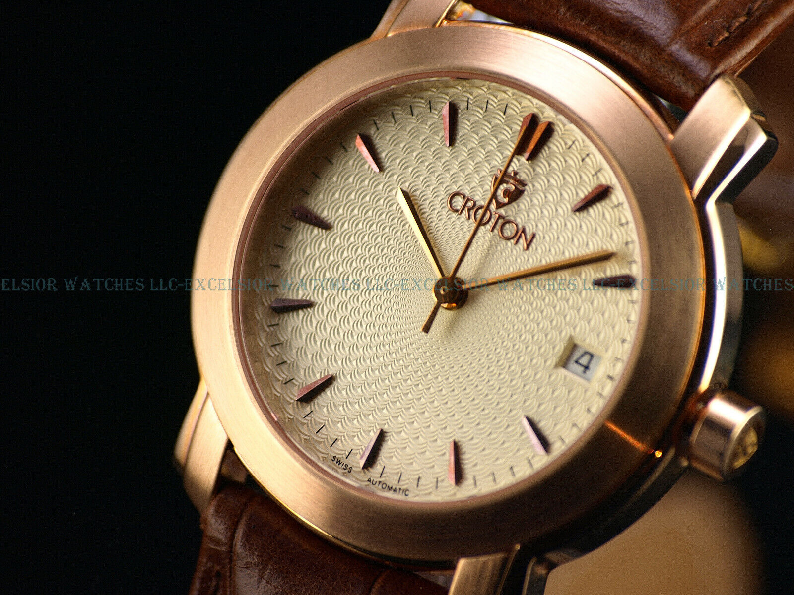 Rare Croton Men\'s Prestige Executive Swiss ETA Automatic Rosetone Sapphire Watch
