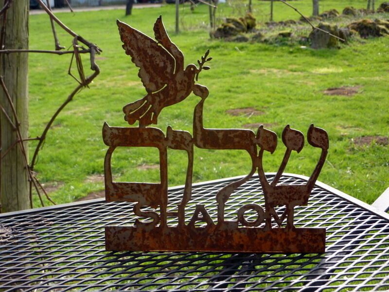 Hebrew Peace Christian Dove Rusty Metal Candle Holder Sign Home Outdoor Decor