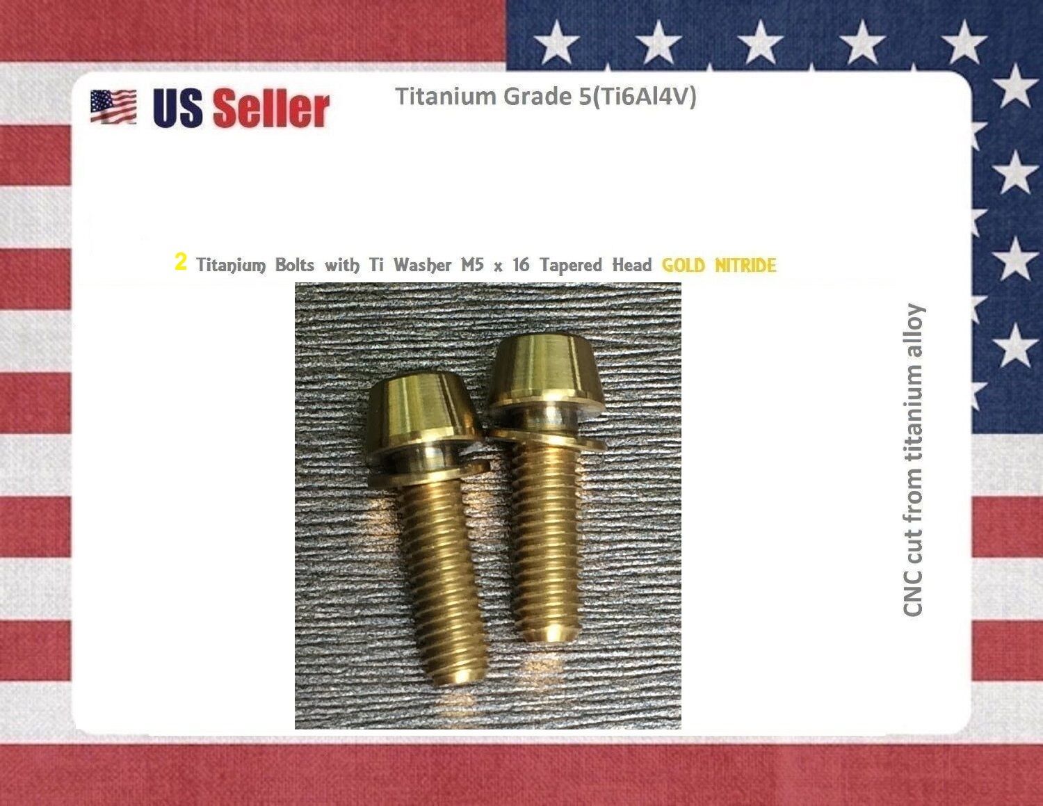 M5 x 16mm Titanium Bolt Taper Head / Ti Bolt 2 pcs - GOLD Nitride GR5 for stems