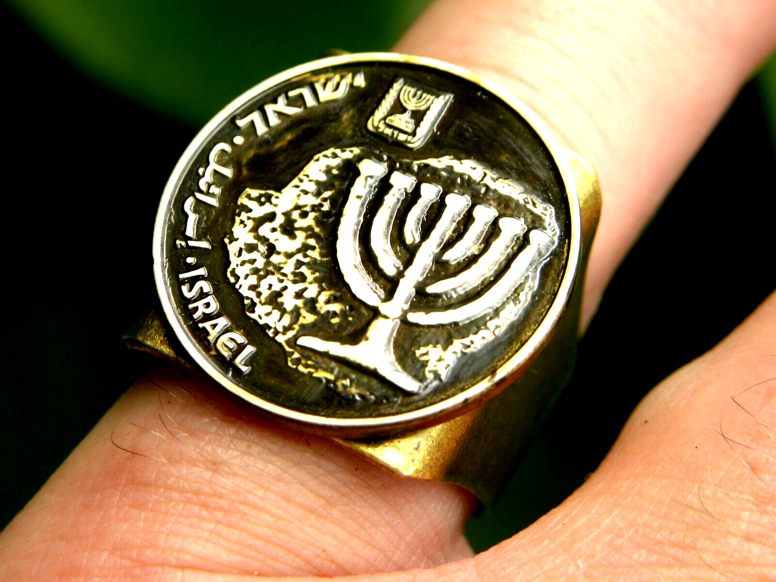 Jewish men signet ring Hebrew Israel coin Holy land  Menorah gift for  Hanukkah