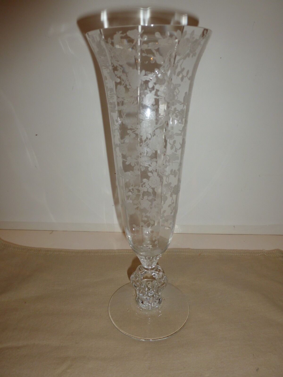 Vintage Cambridge Rose Point Tall Vase, Keyhole Stem, 12\