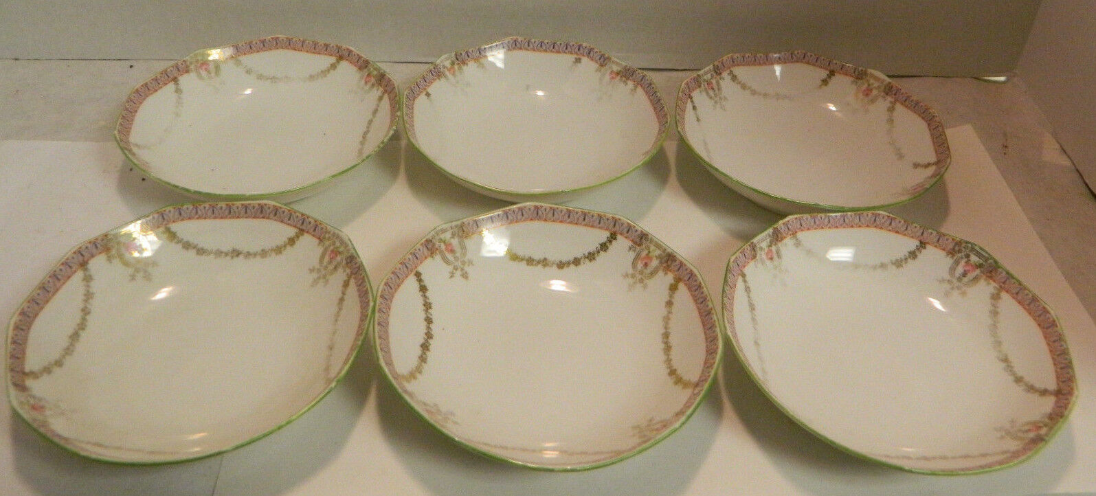 Antique Set of (6) M & Z Moritz Zdekauer Austria Porcelain Berry Bowls 6.33\