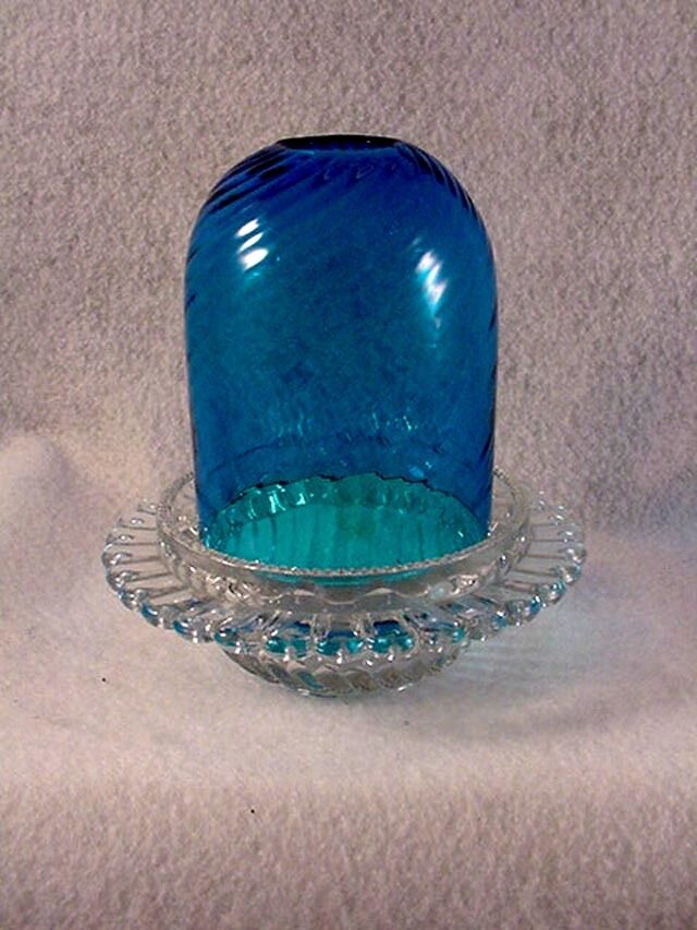 ANTIQUE FAIRY LAMP- BLUE SWIRL - CLARK  FOR PORTIEUX FRANCE
