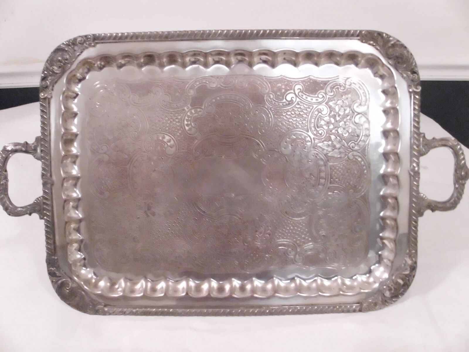 Antique Sheridan Silver on Copper Vintage Large Handled  Serving Platter 