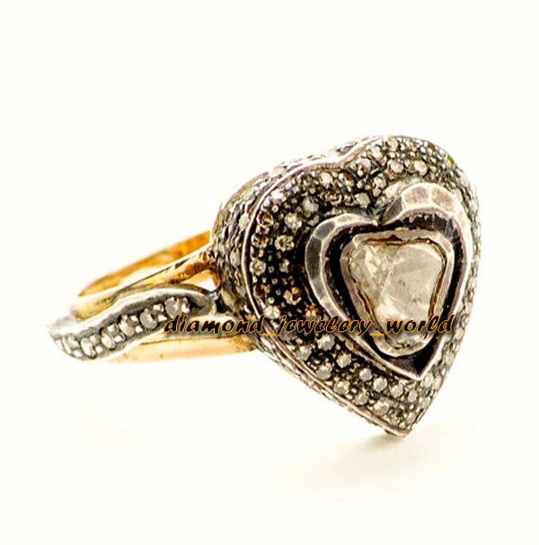 Estate Victorian 2.38cts Rose Solitaire Antique Cut Diamond Silver Jewelry Ring