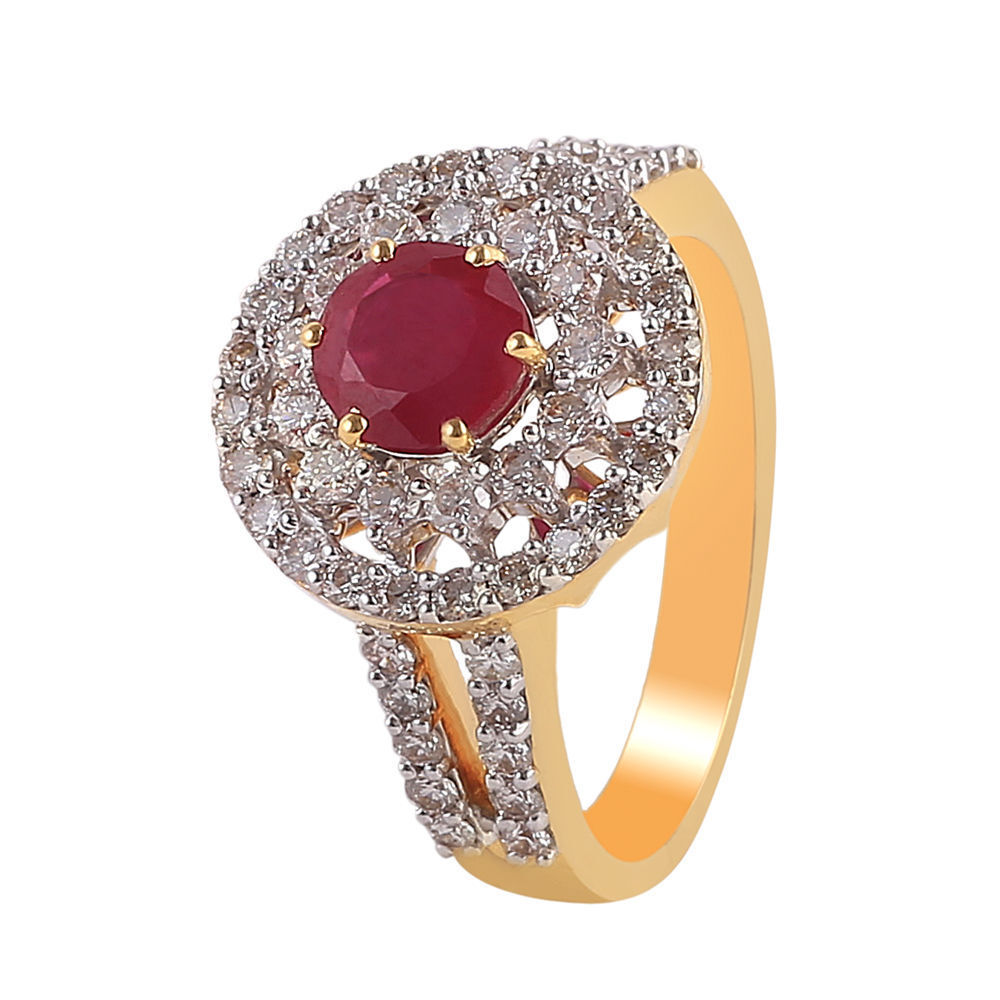 Gorgeous 1.93 Cts Natural Pave Diamonds Ruby Cocktail Ring In Certified 18K Gold