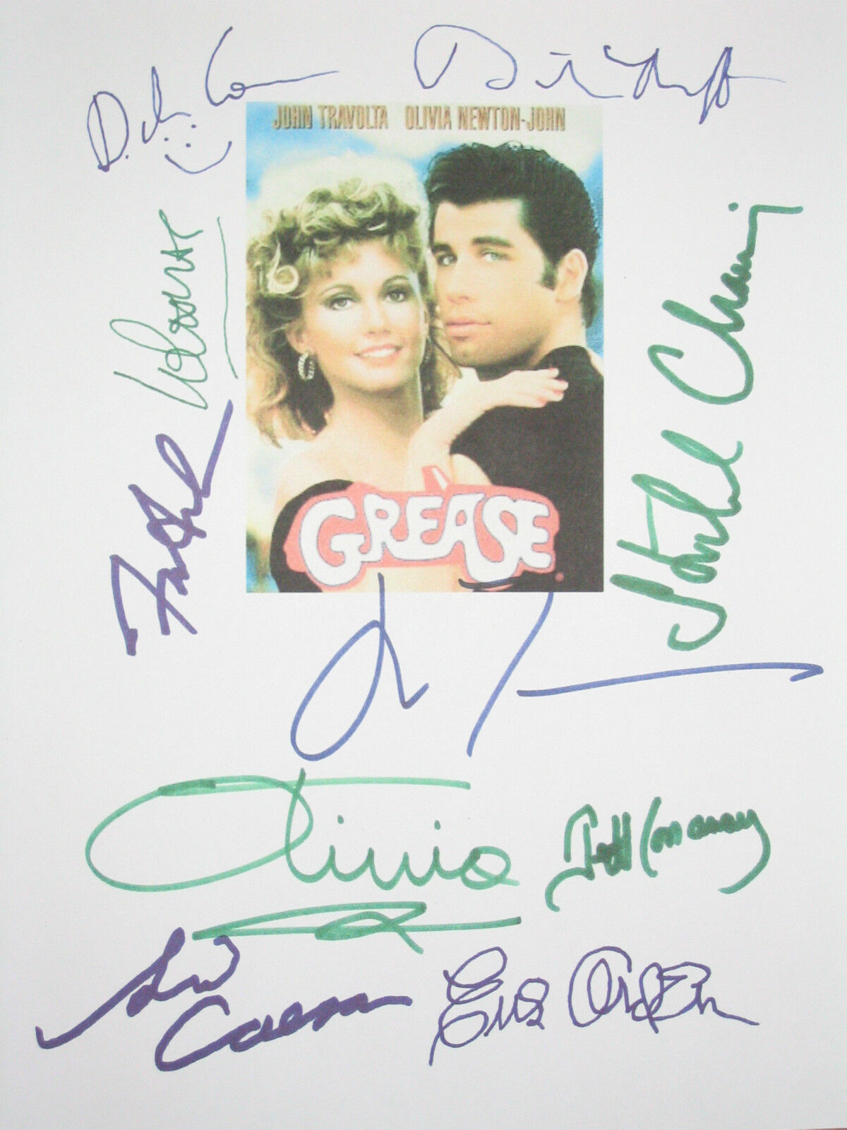 Grease Signed Script X10 John Travolta Olivia Newton-John  Caesar Lamas reprint 