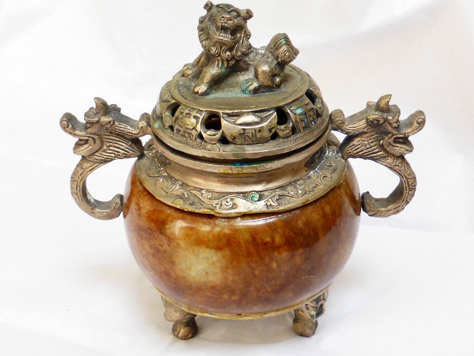 Vintage Chinese Brass Incense Burner, SIGNED 