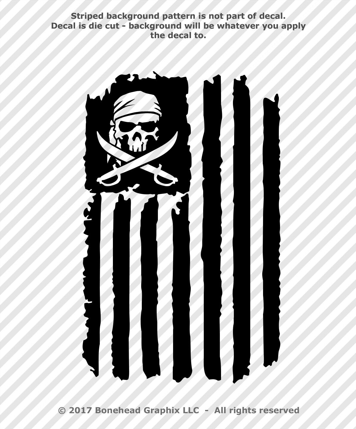 Pirate Skull Distressed Flag Grunge Jolly Roger Vinyl Decal Sticker
