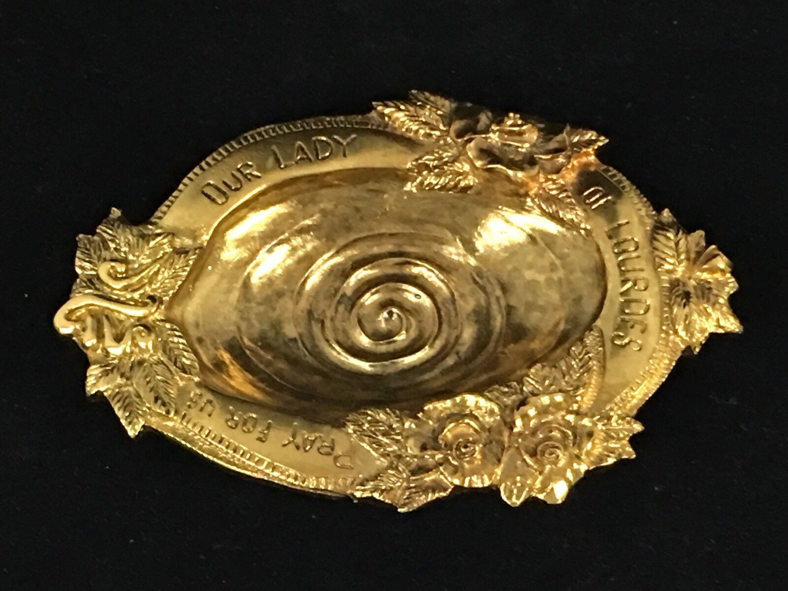 Our Lady of Lourdes Metal Gold-Tone 5” ROSE Embellished Footed Dish Plate Tray